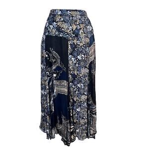 Coldwater Creek Skirt size Medium 10-12 Blue Black Tan Sheer Paisley Floral Boho